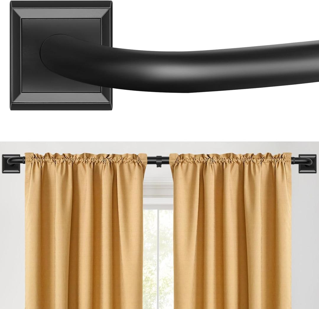 Black Curtain Rods for Windows 48 to 90 Inches(4-7.5Ft), Wrap Around Curtain Rods, Room Darkening Curtain Rod for Bedroom Living Room