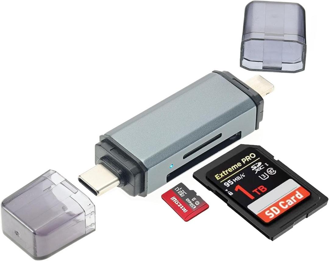 SD Card Reader for iPhone, iPad, USB C and Lightning Dual Slot SD Card Adapter, Memory Card Readers for Digital Camera Adapters, Support SD, Micro SD, Plug and Play