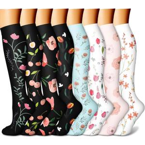 CHARMKING Compression Socks for Women & Men (8 Pairs) 15-20 mmHg Graduated Copper Support Socks are Best for Pregnant, Nurses - Boost Performance, Circulation, Knee High & Wide Calf (S/ M, Multi 58)