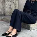 CouieCuies Women's Mary Jane Flats Round Toe Ballet Flats Adjustable Strap Comfortable Business Casual Mary Janes Dress Shoes (8.5, Black)