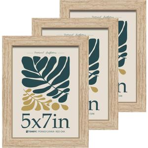 5x7 Oak Picture Frame with HD Glass - 3pk, Natural Wood Photo Frame, Table Top Display