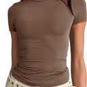 Women's Short Sleeve T Shirt Slim Fit Basic Summer Top (Brown, M)