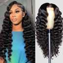 PYY Deep Wave Lace Front Wigs Human Hair Deep Wave Wig 13x4 HD Lace Frontal Raw Human Hair Glueless Wigs for Black Women Pre Plucked with Baby Hair 22 Inch