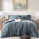 MaiRve Queen Comforter Set Dusty Blue, Textured Design Crinkle Bedding Sets 7 Pieces, All Season Bed in A Bag with Comforter, Sheets, Pillowcases & Shams