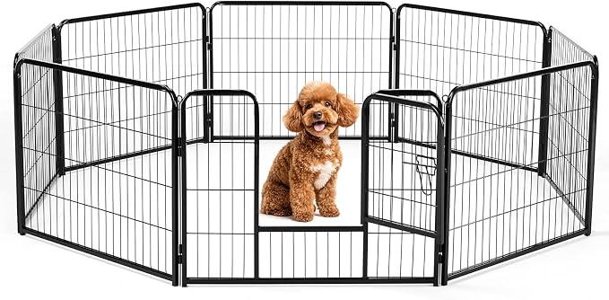 LOZEHUNK 8 Panels E-Coating Heavy Duty Pet playpen Folding Dog Fence Metal Puppy Rabbit Playyard for Indoor&Outdoor (24" × 8 Panels)