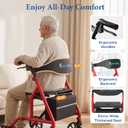 Foldable Rollator Walkers for Seniors with Seat, 8" TPR Wheels 350lb Capacity, 17.5" Padded Seat & Backrest, 7-Level Tool-Free Height Adjust, Quick Fold, Storage Bag & Cup Holder, Red