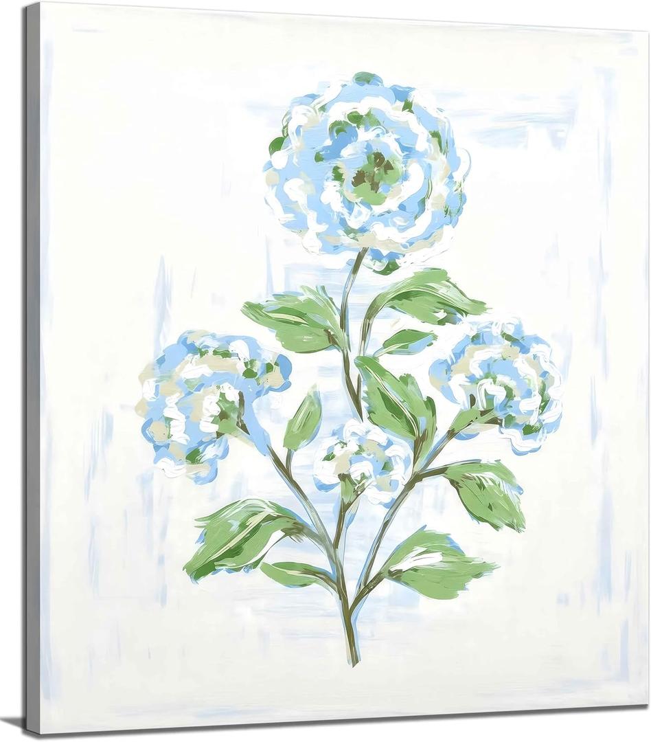Teal Floral Canvas Wall Art Blue Green Plant Flower Decor painting Pictures Modern Watercolor Botanical Posters Prints for living room Bathroom Bedroom Office Hallway Home Decoration, 20"L x 20"W