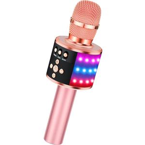 BONAOK Karaoke Microphone for Kids & Adults  Bluetooth Microphones Singing Mic with Disco Lights, Echo Effect, Builtin Speaker Portable Karaoke Player for Party Travel Gifts Q78(Rose Gold)