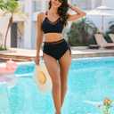 Blooming Jelly Women High Waisted Bikini Sets Tummy Control Swimsuits Modest Mesh Metal Crisscross Back Bathing Suit (Black, S)