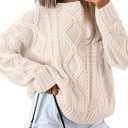 Trendy Queen Women's Oversized Cable Knit Crewneck Sweaters (Large, Cream)