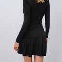 HYPERFIRE Women's Long Sleeve Square Neck Dress Ruched Waist Ruffle Dresses Party Clubwear (Black, S)