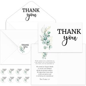 Fumete 50 Set Funeral Thank You Cards with Envelopes and Stickers Thank You Sympathy Cards with Meaningful Message Bereavement for Funeral Family Loved Ones Celebration of Life(Leaves)