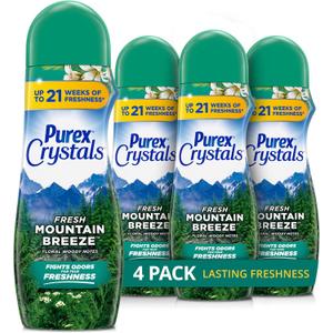 Purex Crystals In-Wash Scent Booster, Fresh Mountain Breeze, 21 oz (Pack of 4), Long-Lasting Freshness & Odor Elimination Technology