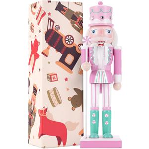VorFor 10" Christmas Decorations Nutcracker Ornaments,Traditional Wooden Nutcracker Figures Soldier,Festive Collectible Christmas Nutcracker Doll Gift forTable Desktop Fireplace(Pink)
