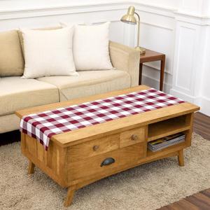 2 x Solino Home 100% Linen Table Runner, 14 x 60 in, Burgundy and White Check | Buffalo Check Table Runners for end tables, coffee tables, small dining tables and dressers | Pure Linen | OEKO-TEX Certified
