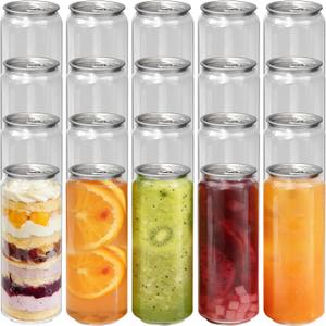 100-Pack Plastic Juice Bottles with Caps Empty Soda Cans with Aluminum Lids for Smothies, Boba, beer – Only Compatible with Can Sealers (16.9oz/500ml)