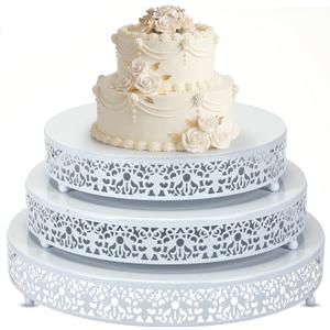 Wenqik 3 Pcs 16'' 14'' 12'' Metal White Cake Stand, Elegant Style