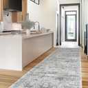 Kitchen Runner Rugs Non Skid Washable - 2.5 x 10 Runner Rug with Anti Slip Backing, Ultra-Thin Soft Rug Runner for Hallway, Bedroom, Living Room (2'x10', Grey/Ivory)
