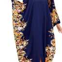 IDOPIP Abayas for Women Muslim Ramadan Dress Long Sleeve Floral Maxi Moroccan Kaftan Dress Loose Islamic Dubai Pakistani Robe, XXL