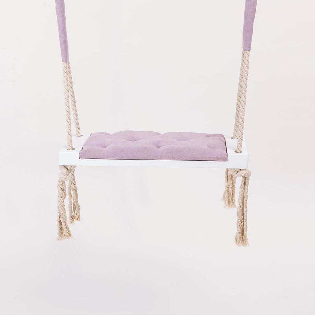 Purple Wooden Tree Swing for Adults & Kids - 24" Classic Rope Swing Seat with Plush Velvet Cushion - Indoor/Outdoor Adult Macrame Swing for Bedroom, Playroom - Ceiling Rope Swing Supports 550lbs