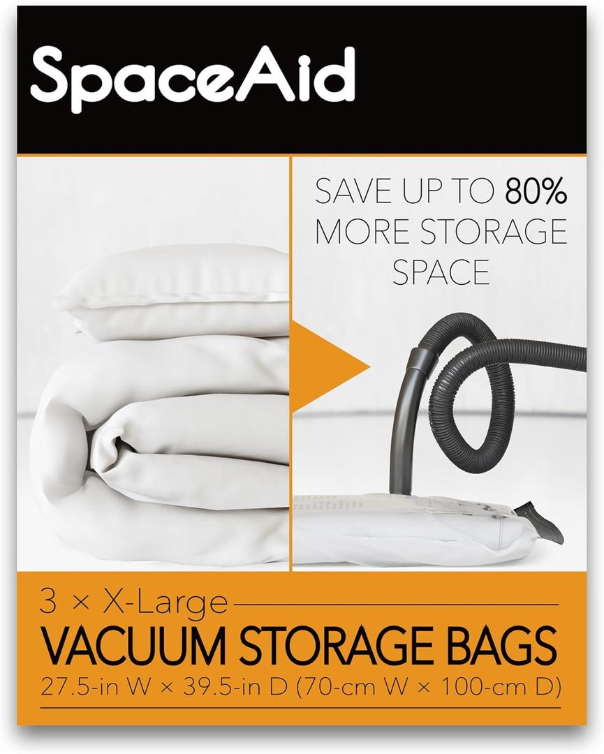 SpaceAid Jumbo Vacuum Storage Bags, Space Saver Sealer Compression Bags for Comforters, Blankets, Pillows, Bedding, Clothes (X-Large 3 Pack)