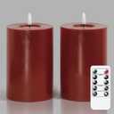 Flameless Flickering 4" x6" Real Wax Burgundy Remote Candles with Candle Grease, Pack of 2 Timer LED Battery Operated Fake Warm Light Pillar Candles for Home, Banquet, Ceremony Decoration