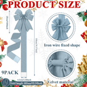 Daifunli 9 Pcs Haze Blue Velvet Christmas Cabinet Ribbons Bows for Kitchen 78.7 Inch Large Christmas Door Ribbon Cabinet Bows for Gifts Xmas Tree Home Wall Furniture Party Decorations