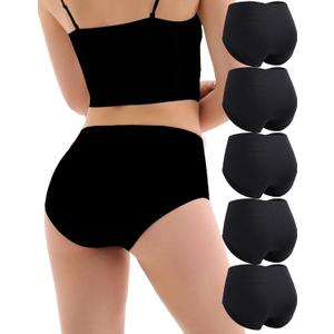 Women's Cotton Underwear High Waisted Briefs Full Coverage Soft Breathable Panties 5 Pack (X-Large)