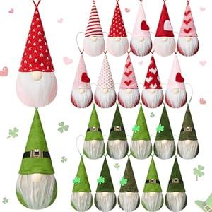Shappy 20 Pcs St. Patrick's Day Valentines Gnome Ornaments for Tree Decorations Hanging Plush Stuffed Dolls Decorative for Valentines St Patrick's Party Decor