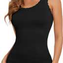 JOYSHAPER Women Shapewear Tank Tops Stretchy Lace Cami Shaper for Tummy Control Shapewear Camisole Comfy Cami Undershirt (Black, L)