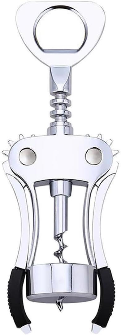 Wine Opener & Beer Opener, Heavy Duty Zinc Alloy Waiters Wing Corkscrew with Non-Slip Handle and Sharp Screw, Multifunctional Bar Tool for Bartenders, Sommeliers,Kitchen, Restaurant(Silver)