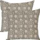 Vintage Floral Block Print Decorative Throw Pillow Covers 18x18 Inch Set of 2 Green Outdoor Cottage Spring Summer Decor Cushion Cases Country Decorations for Home Room Couch (18" x 18" (Pack of 2), Grayish Green)