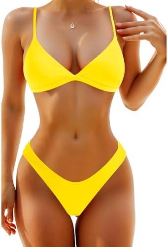 Aqua Eve Women Two Piece Bikini High Cut Swimsuit Triangle Bathing Suit Cheeky Bikini Set M