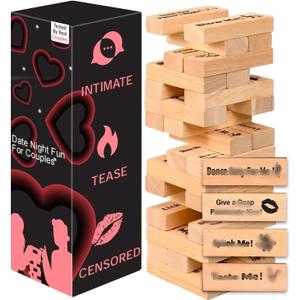 48Pcs Couples Games for Adults, Wooden Lust Tower Stacking Game for Date Night Party, Romantic Intimacy Valentines Gifts for Women Men Couple
