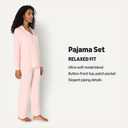 Amazon Essentials x Sofia Grainge Women's Stretch Modal Long-Sleeve Button-Front Top and Full-Length Bottom Pajama Set, Light Pink, Large