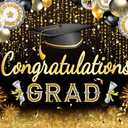 7x5ft 2025 Graduation Party Backdrop -Black and Gold Congratulations Grad Banner Backdrop,2026 Graduation Decorations Photo Booth Background