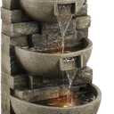 VEVOR Outdoor Water Fountain, 35.63 in Height Fountain and Waterfall, 4-Tier Floor Standing Cascading Fountains with LED Light and Pump, Block Stack Style, for Outdoor Indoor Garden, Patio & Backyard