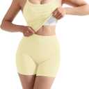 SUUKSESS Women 2 Piece Workout Sets High Waisted Tummy Control Biker Shorts Halter Padded Tank Tops (Yellow, M)