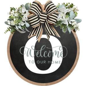 Circular Surname Front Door Welcome Sign - 26 Letter House Wreath, Front Porch Decorations, Year-Round Home Decor (O)