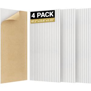 TONOR 4 Pack Large Acoustic Panels,47.2" X 23.6" X 0.35" Acoustical Wall Panel, Self-Adhesive Sound Proof Panels, Decorative Soundproof Wall Panels for Echo Absorption for Home Studio Office, White (4PCS 48" X 24" X 0.4")