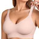 Vertvie Bras for Women No Underwire Wireless Push Up Seamless Full Coverage Comfort Sports Everyday Bra Regular & Plus Size (Large, Pink)