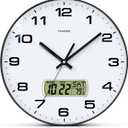 TIMESS Wall Clock, 10" Dial Non-Ticking Silent Battery Operated Analog with LCD Display for Perpetual Calendar and F Temperature, Ideal Modern Home, Bedroom, Kitchen, Office Decor (Black)
