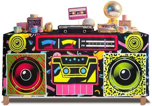 xbaiyanr 8FT 80s 90s Theme Party Tablecloth, 80s 90s Decorations for Back to 80s 90s Hip Hop Birthday Party