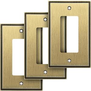 3 x Soft Modern Decorative Wall Plate Switch Plate Outlet Cover (Single Decorator 3PK, Antique Brass)