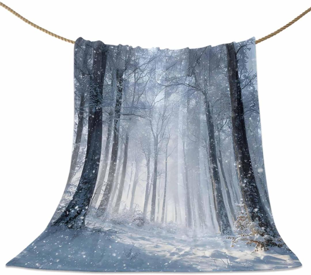 Christmas Throw Blankets, Winter Forests Soft Cozy Fleece Blanket Decorative for Home Sofa Couch Chair Living Bedroom Dorm,30x40 Inches, Nature Snowscape (Blue)