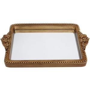 Hanna Roberts Vintage Gold Tray with Mirror Glass Base | Card Holder for Guests During Occasions and Events or Decorative Home and Vanity Organizer (Gold)