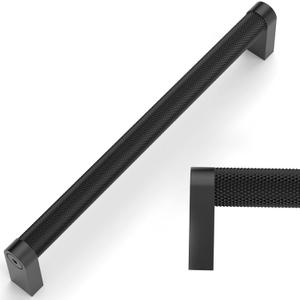 Amerdeco 10 Pack Matte Black knurled Cabinet Pulls 6.3 Inch Hole Centers Kitchen Cabinet Handles Hardware Kitchen Handles for Cabinets Handles ZH0064
