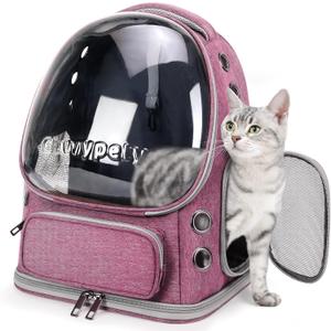 Cat Backpack Carrier, Breathable Cat Carrier Large Space Bubble Pet Backpack for Kitty Small Dog up to 12lbs, Transparent & Foldable Pet Carrier for Travel HikingPink