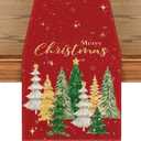 Artoid Mode Xmas Trees Merry Christmas Table Runner, Seasonal Winter Red Kitchen Dining Table Decoration for Home Party Decor 13x60 Inch
