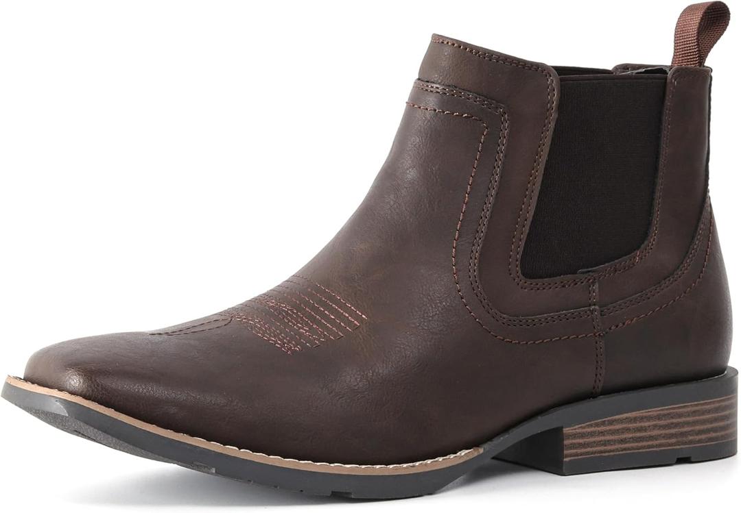 IXU Cowboy Boots For Men Square Toe Ankle Boots Western Chelsea Boot Casual Dress Slip On Men Shoes (10 Wide, Khaki)